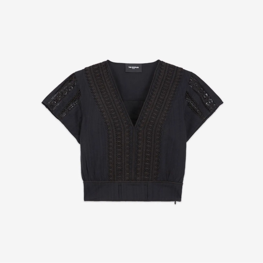THE KOOPLES English Embroidery Fitted Lace Top In Black Size 1  NWT